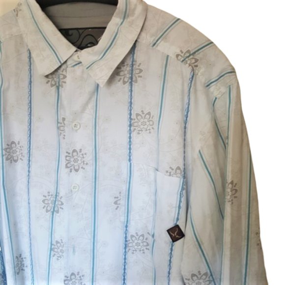 PRANA casual men white blue stripe shirt - Picture 7 of 8